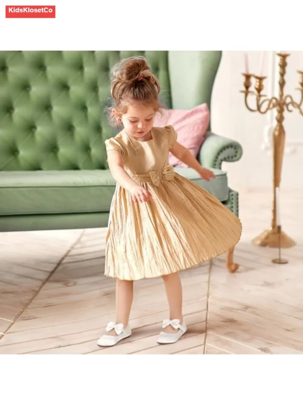 Toddler Girls Mary Jane Ballet Flats with Bow, Hook & Loop Closure, Non-Slip